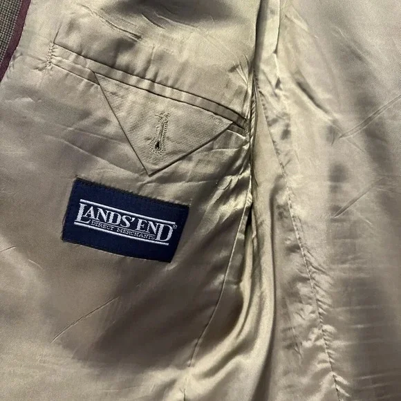 VTG‎ LANDS' END 100% Wool Sport Coat Blazer Jacket Brown Size 44R Made In USA - Picture 3 of 11